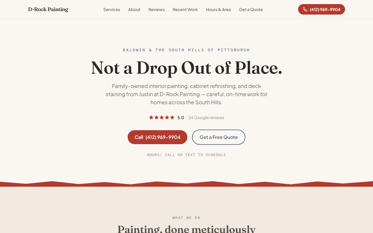 Screenshot of the D-Rock Painting one-page website built by Better Call Sites